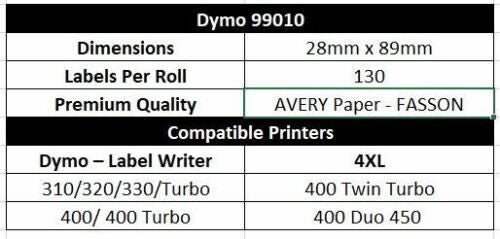 Dymo Compatible SD99010 LabelWriter 450 Seiko Product Labels 28mm x 89mm 99010 Carousel 2