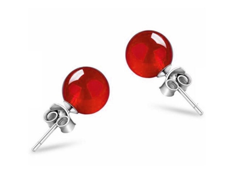Red Onyx Ball Stud Earrings S925 Sterling Silver Stud Earrings Carousel 1