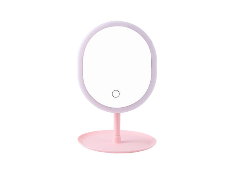 Rechargeable LED Light Touch Screen Dimming Makeup Vanity Mirror with Round Tray Carousel 2
