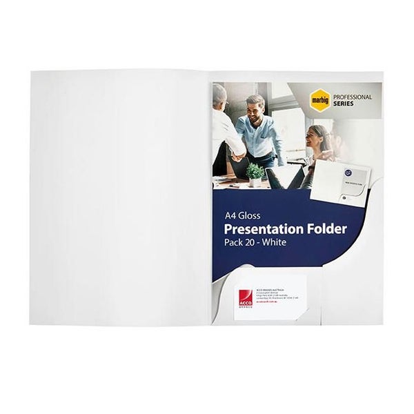 Marbig professional presentation folders a4 gloss white pk20 Carousel 1