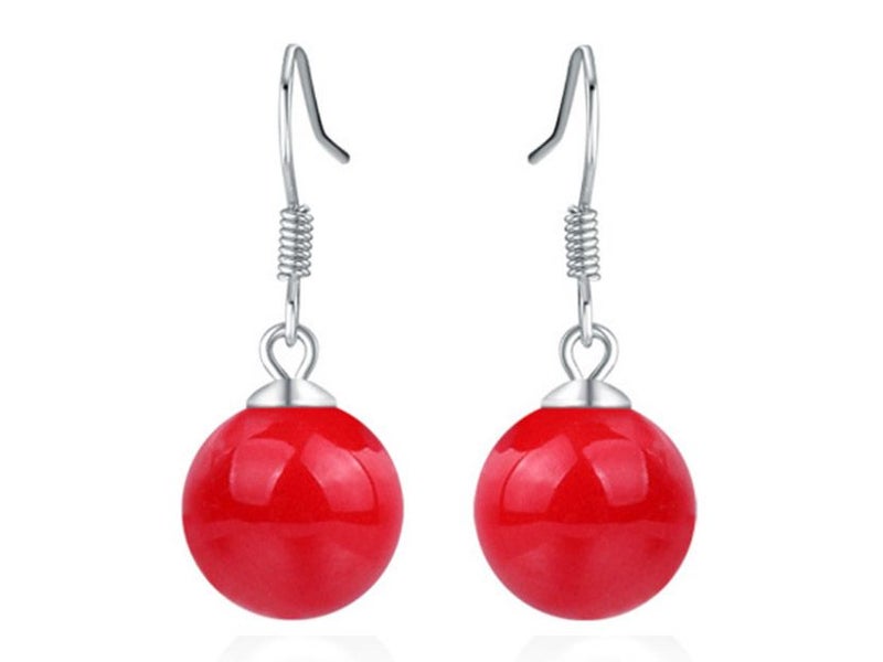 Red Pearl Hoop Earrings With 8mm Red Shell Pearl In Sterling Silver Carousel 1
