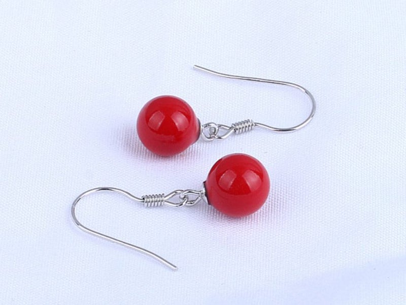 Red Pearl Hoop Earrings With 8mm Red Shell Pearl In Sterling Silver Carousel 2