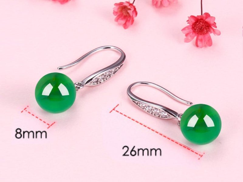 Green Onyx Gemstone Hoop Earrings With CZ Diamonds / Sterling Silver Earrings Carousel 2