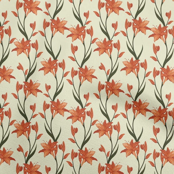 oneOone Velvet Orange Fabric Floral Retro Diy Clothing Quilting Fabric Print Carousel 1