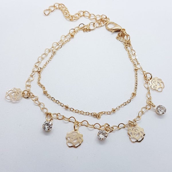 Rose Charm Rhinestone Anklet Carousel 1