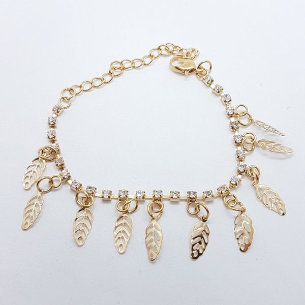 Leaf Charm Rhinestone Anklet Carousel 1