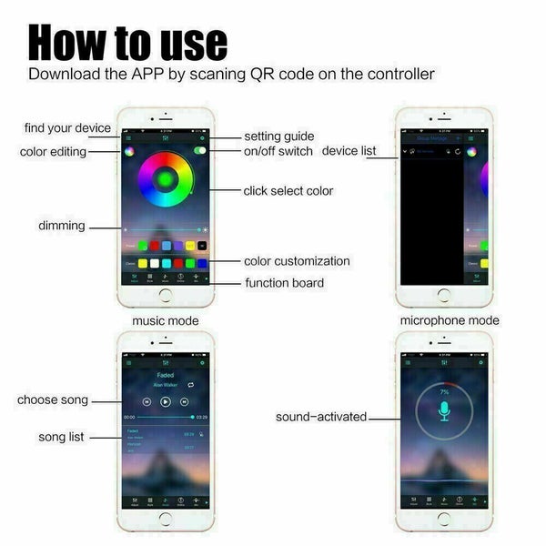 Waterproof RGB Strip Light 3M - Bluetooth + IR Remote Carousel 12