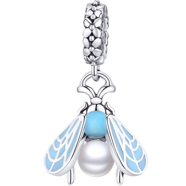 925 Sterling Silver Charm with dangling Blue Moth Carousel 1