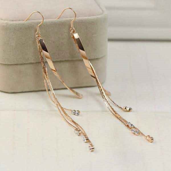 Long Rose-Gold Boho Crystal Tassel Earrings "Stella" Carousel 1