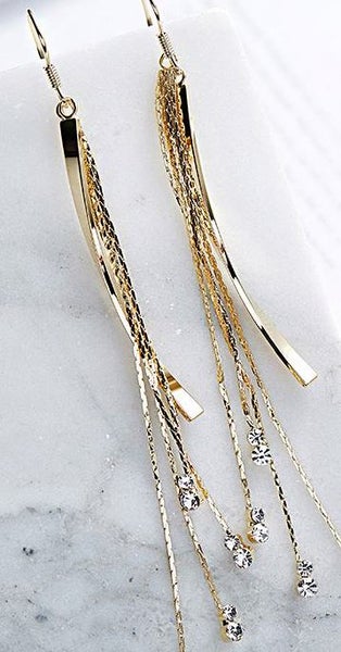 Long Gold Boho Premium Crystal Tassel Earrings "Stella" Carousel 1