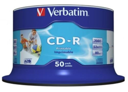 Verbatim CD-R 700MB 52x White Inkjet Printable 50 Pack on Spindle Carousel 1