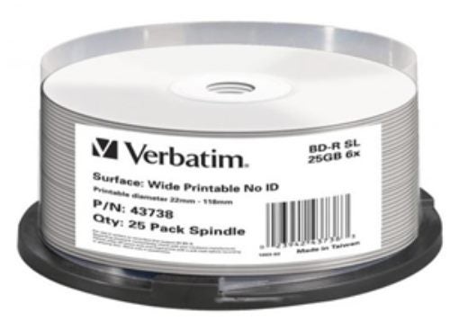 Verbatim BD-R 25GB 6X White Wide Printable 25 Pack on Spindle Carousel 1