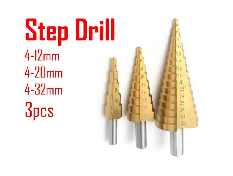 PTN 4-32mm Step Cone Drill Titanium Steel Metal Hole Cutter Bit HSS Carousel 1