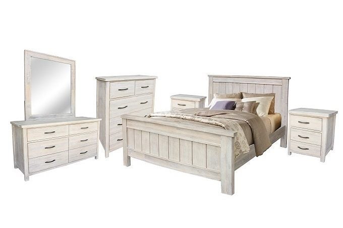 BALLMAN Queen Solid Pine Bed Frame Only---WHITE WASH Carousel 1