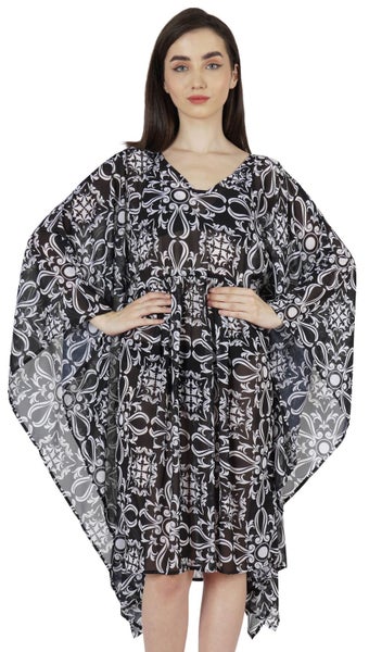 Moomaya Printed Kaftan For Womens Short Loose Kimono Beach Evening Loungewear Carousel 1