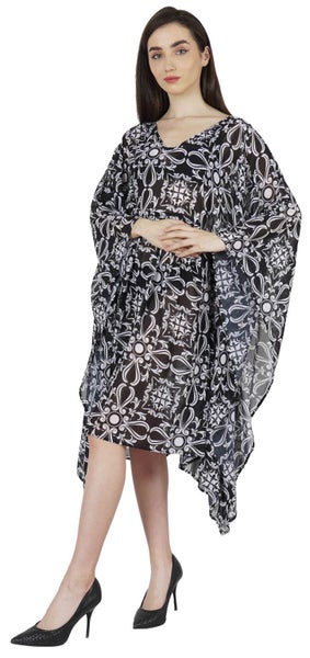 Moomaya Printed Kaftan For Womens Short Loose Kimono Beach Evening Loungewear Carousel 2
