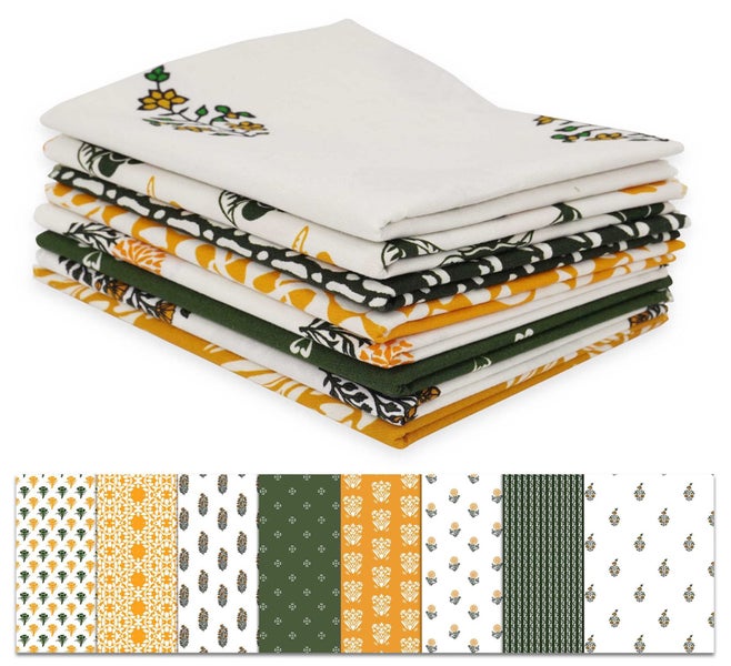 Soimoi 8 Pc Fat Quarter Bundle, Asian Block Print 18"x 22" DIY Patchwork- 100% Carousel 1