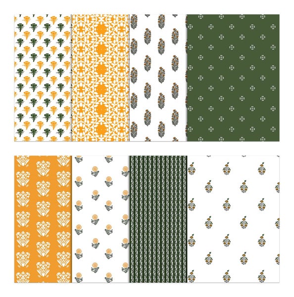 Soimoi 8 Pc Fat Quarter Bundle, Asian Block Print 18"x 22" DIY Patchwork- 100% Carousel 2