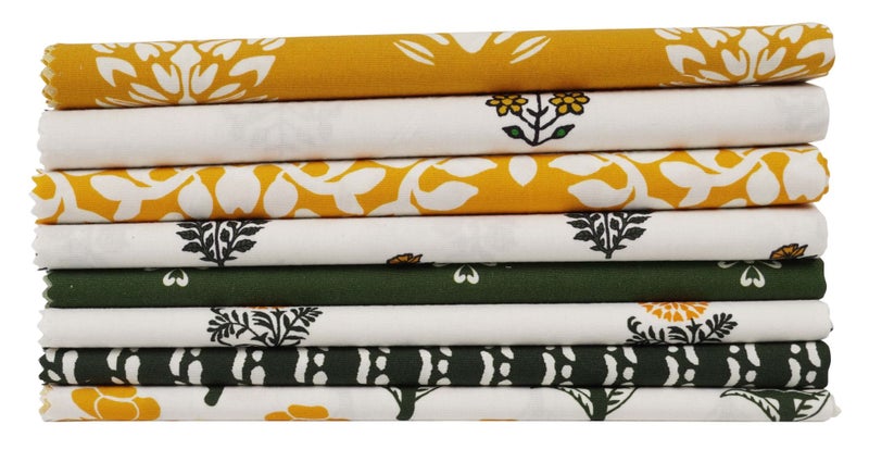 Soimoi 8 Pc Fat Quarter Bundle, Asian Block Print 18"x 22" DIY Patchwork- 100% Carousel 8