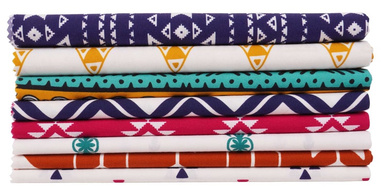 Soimoi 8 Pc Fat Quarter Bundle, Traditional Africal Tribal Print Carousel 8
