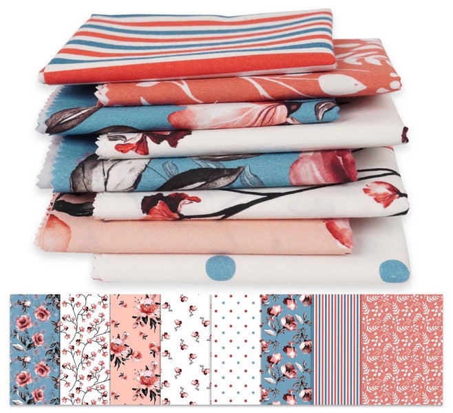Soimoi 8 Pc Fat Quarter Bundle, Basic Floral Stripe Collection Print 18"x Carousel 1