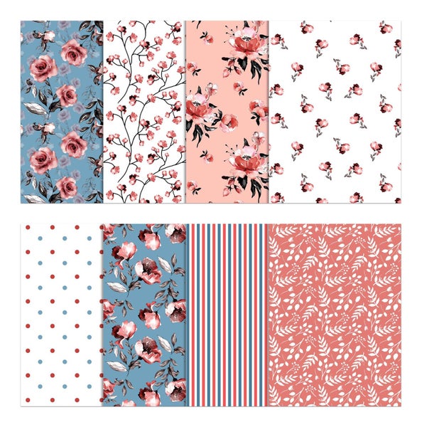 Soimoi 8 Pc Fat Quarter Bundle, Basic Floral Stripe Collection Print 18"x Carousel 2