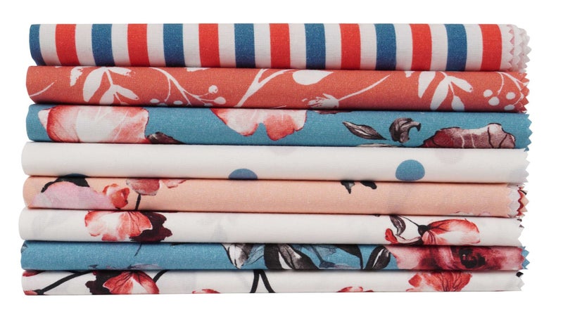 Soimoi 8 Pc Fat Quarter Bundle, Basic Floral Stripe Collection Print 18"x Carousel 8