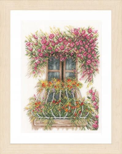 Lanarte Cross Stitch Kit - Flower balcony (on Linen) Carousel 1