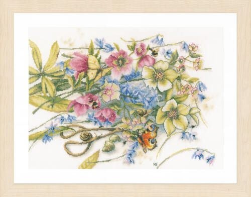 Lanarte Cross Stitch Kit - Meeting around helleborus (on Linen) Carousel 1