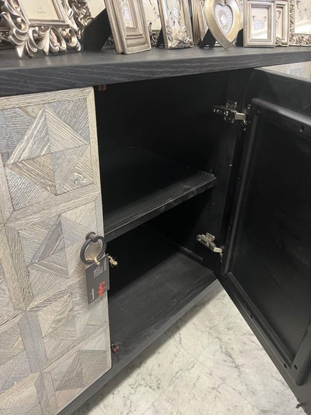 Cassie Oak /Iron Geometric Patterned 4 Door Sideboard Carousel 5