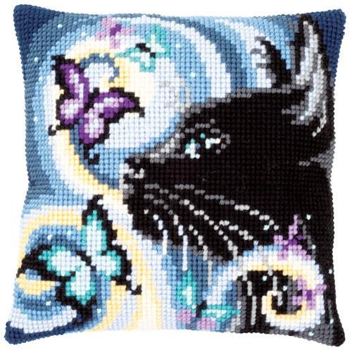 Vervaco Cross Stitch Cushion Kit - Cat with butterflies Carousel 1