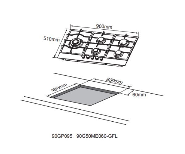 Midea 90G50ME060-GFL Black Glass Gas Cooktop Carousel 2