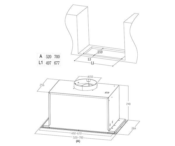 Midea 700mm Under mount Ranghood 1150m3/h 70T01 Carousel 3