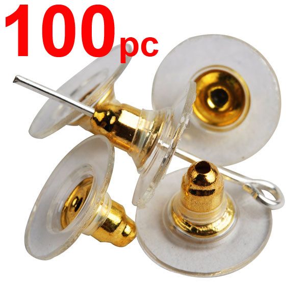 x100 Earrings gold metal plug stud stoppers findings post back backing bulk Carousel 3
