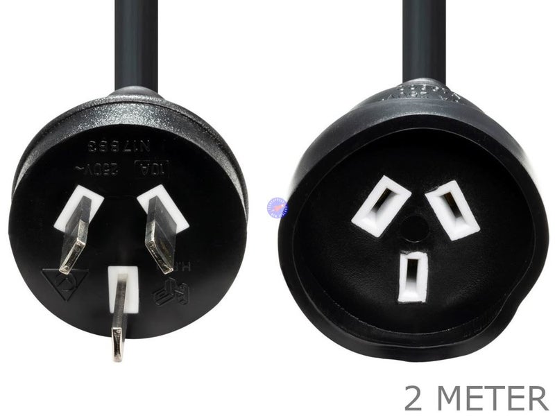 2m Black NZ 3 Pin Power Extension Cable Carousel 1