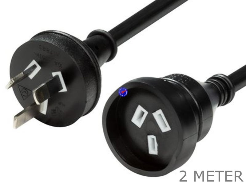 2m Black NZ 3 Pin Power Extension Cable Carousel 2