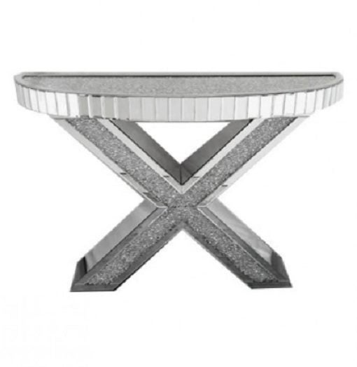 CLEARANCE ** 60% OFF ** Ishbel "X" Mirrored Console Table W120 *Defects Model* Carousel 1