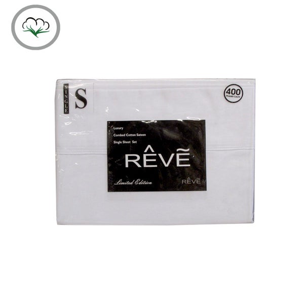 400TC Reve 100% Cotton Sateen Sheet Set White Single Carousel 1