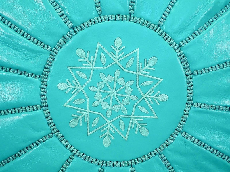 Quality Moroccan Leather Pouf Ottoman Footstool Turquoise - FREE DELIVERY Carousel 6