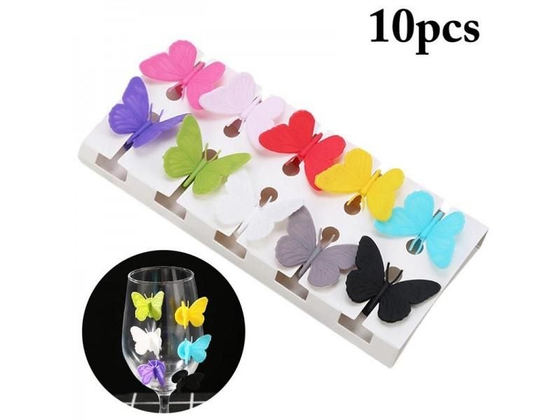10pcs Set Creative Wine Glass Charm Suction Butterfly Decorative Tag Bar Carousel 2