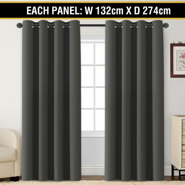 2 x Blockout Curtains Blackout Bedroom Curtain Draperies Eyelet ,Dark Grey Carousel 14