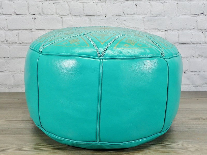 Quality Moroccan Leather Pouf Ottoman Footstool Turquoise - FREE DELIVERY Carousel 11