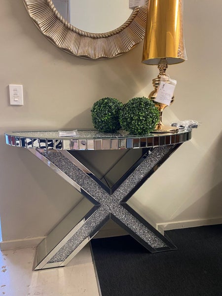 CLEARANCE ** 60% OFF ** Ishbel "X" Mirrored Console Table W120 *Defects Model* Carousel 2