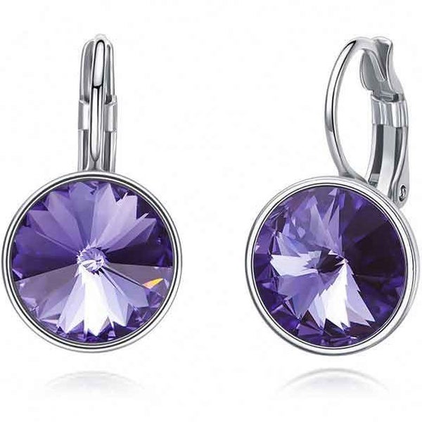 Silver Drop Crystal Earrings "Janelle" (Purple) Carousel 1