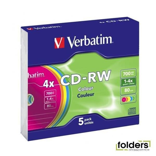 Verbatim CD-RW Multi-Colour 5 Pack with Slim Cases Carousel 1