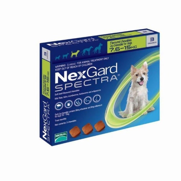 Nexgard Spectra Flea Tick Worm Chewable Treatment 7.6-15kg 3pk Carousel 1