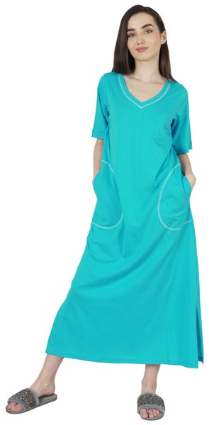 Inkmeso Solid Long Nightgown For Womens V-Neck Loungewear Casual Sleep Dress Carousel 1
