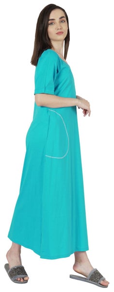 Inkmeso Solid Long Nightgown For Womens V-Neck Loungewear Casual Sleep Dress Carousel 2