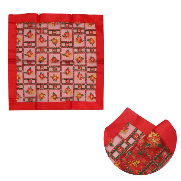 Christmas Red Festival Floral Sheer Organza Glitter Table Cloth Topper Carousel 1