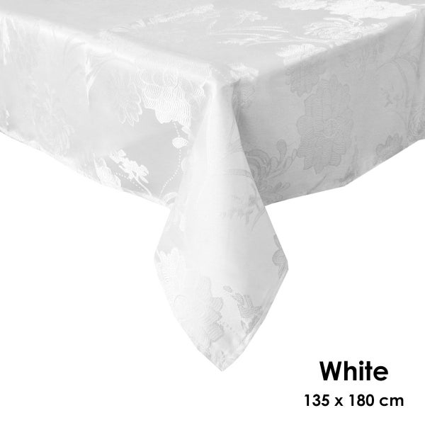 Stylish Floral Jacquard Pattern Tablecloth Le Jardin White Carousel 2